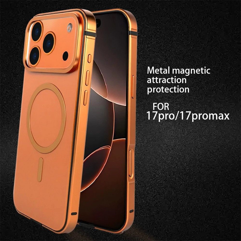 Luxury iPhone Case — Titanium Alloy Magnetic MagSafe Cover with Wireless Charging, Shockproof Aluminum Bumper and PC+TPU Back Design