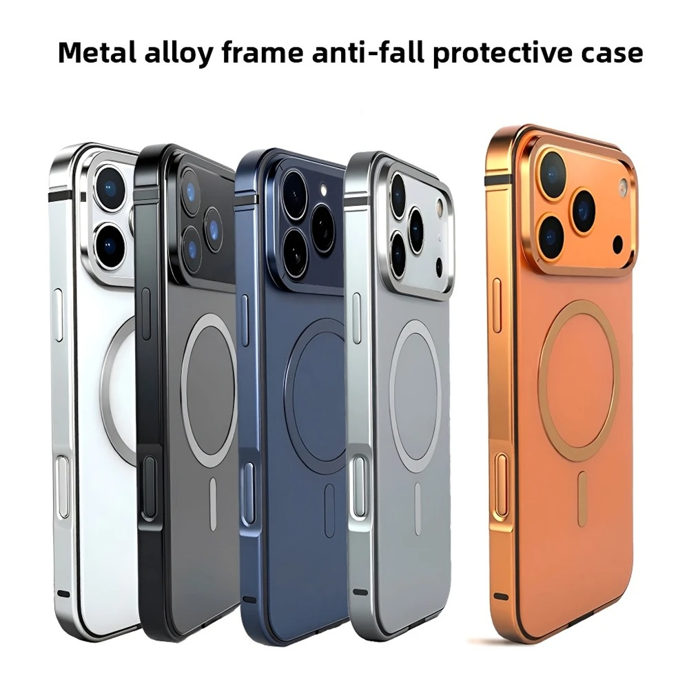 Luxury iPhone Case — Titanium Alloy Magnetic MagSafe Cover with Wireless Charging, Shockproof Aluminum Bumper and PC+TPU Back Design