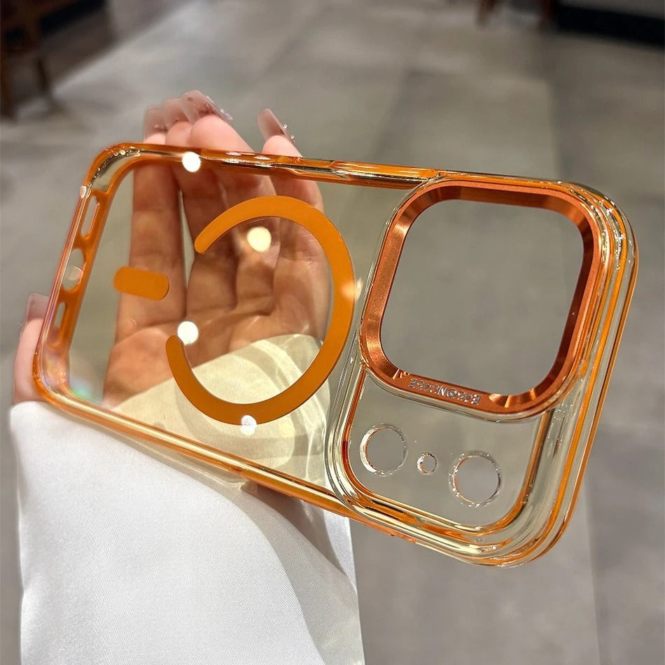 Luxury iPhone Case — Transparent Hard Acrylic MagSafe Cover with Shockproof TPU Edges, Anti-Fingerprint Anti-Scratch Dustproof Lightweight Design