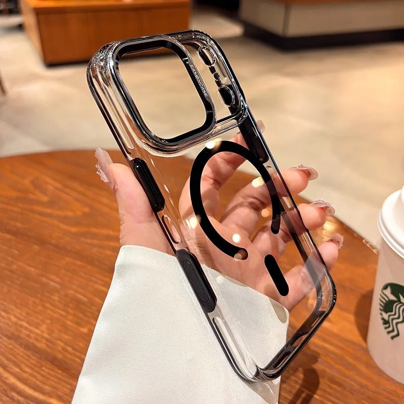 Luxury iPhone Case — Transparent Hard Acrylic MagSafe Cover with Shockproof TPU Edges, Anti-Fingerprint Anti-Scratch Dustproof Lightweight Design