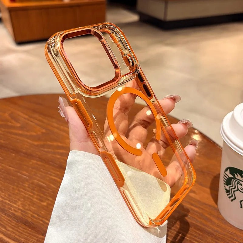 Luxury iPhone Case — Transparent Hard Acrylic MagSafe Cover with Shockproof TPU Edges, Anti-Fingerprint Anti-Scratch Dustproof Lightweight Design