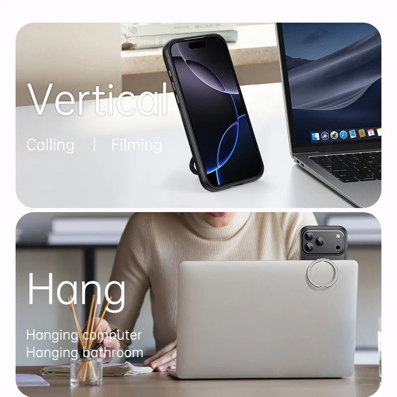 Luxury iPhone Case — Transparent MagSafe Magnetic Cover with 360° Rotating Ring Stand, Shockproof TPU+PC Protection and Kickstand Design