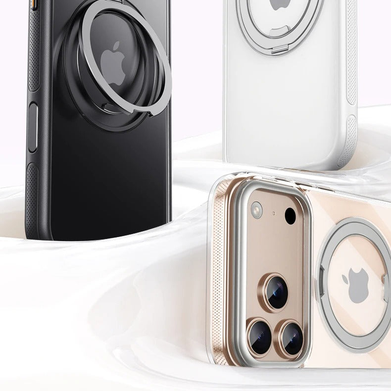 Luxury iPhone Case — Transparent MagSafe Magnetic Cover with 360° Rotating Ring Stand, Shockproof TPU+PC Protection and Kickstand Design