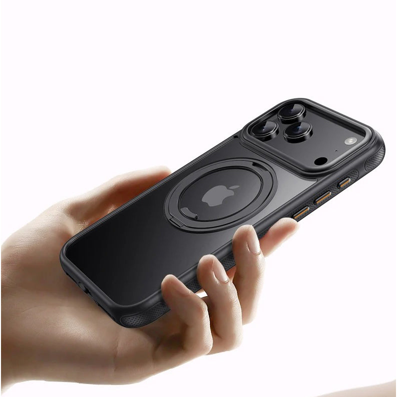 Luxury iPhone Case — Transparent MagSafe Magnetic Cover with 360° Rotating Ring Stand, Shockproof TPU+PC Protection and Kickstand Design