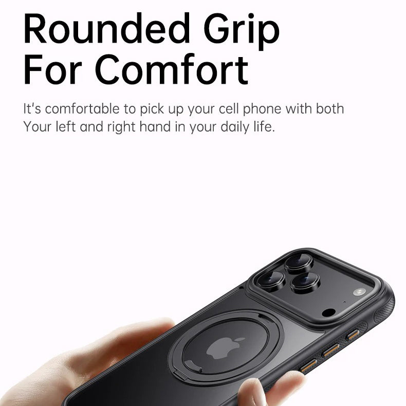 Luxury iPhone Case — Transparent MagSafe Magnetic Cover with 360° Rotating Ring Stand, Shockproof TPU+PC Protection and Kickstand Design