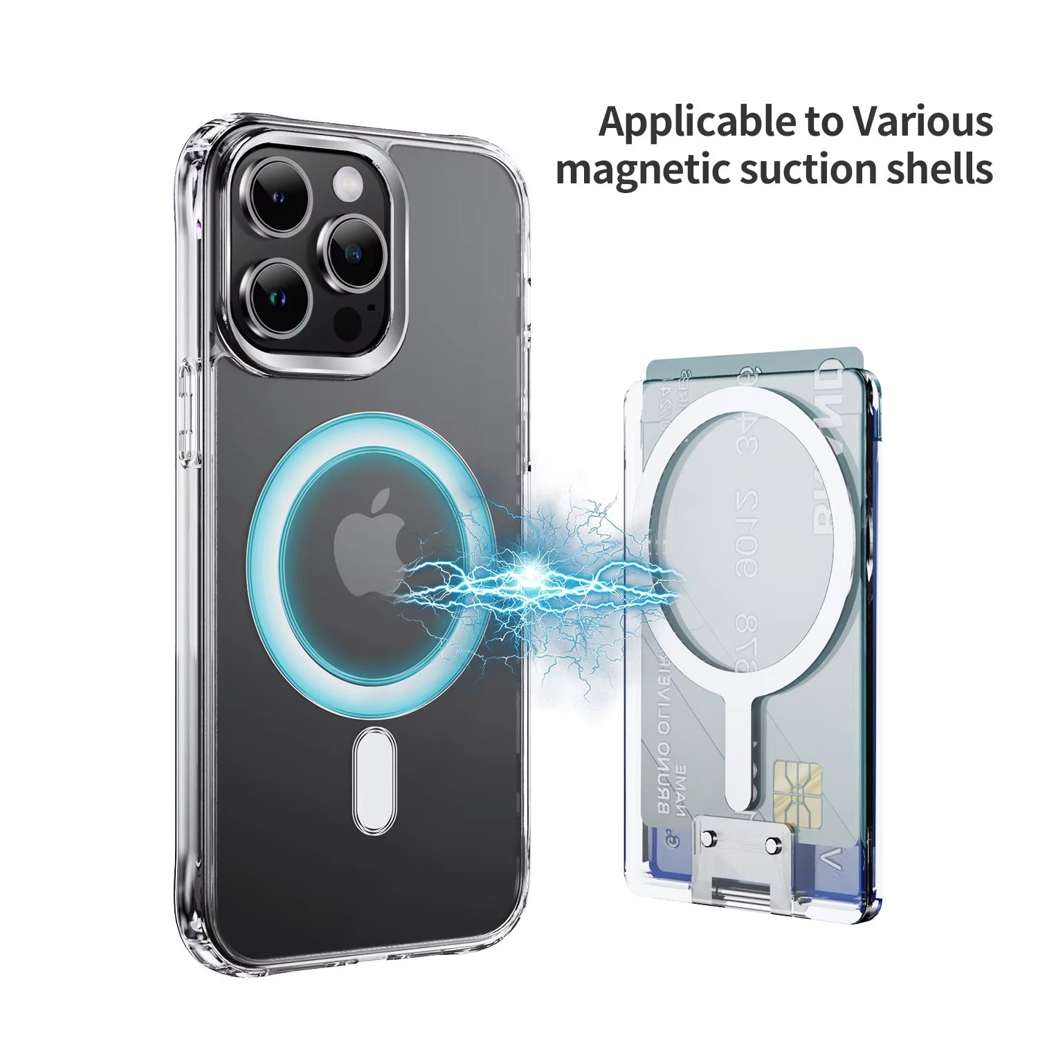 Luxury iPhone Case — Transparent Magnetic Card Wallet with Metal Stand Holder, Anti-Fingerprint, Shockproof, Clear Protective Cover
