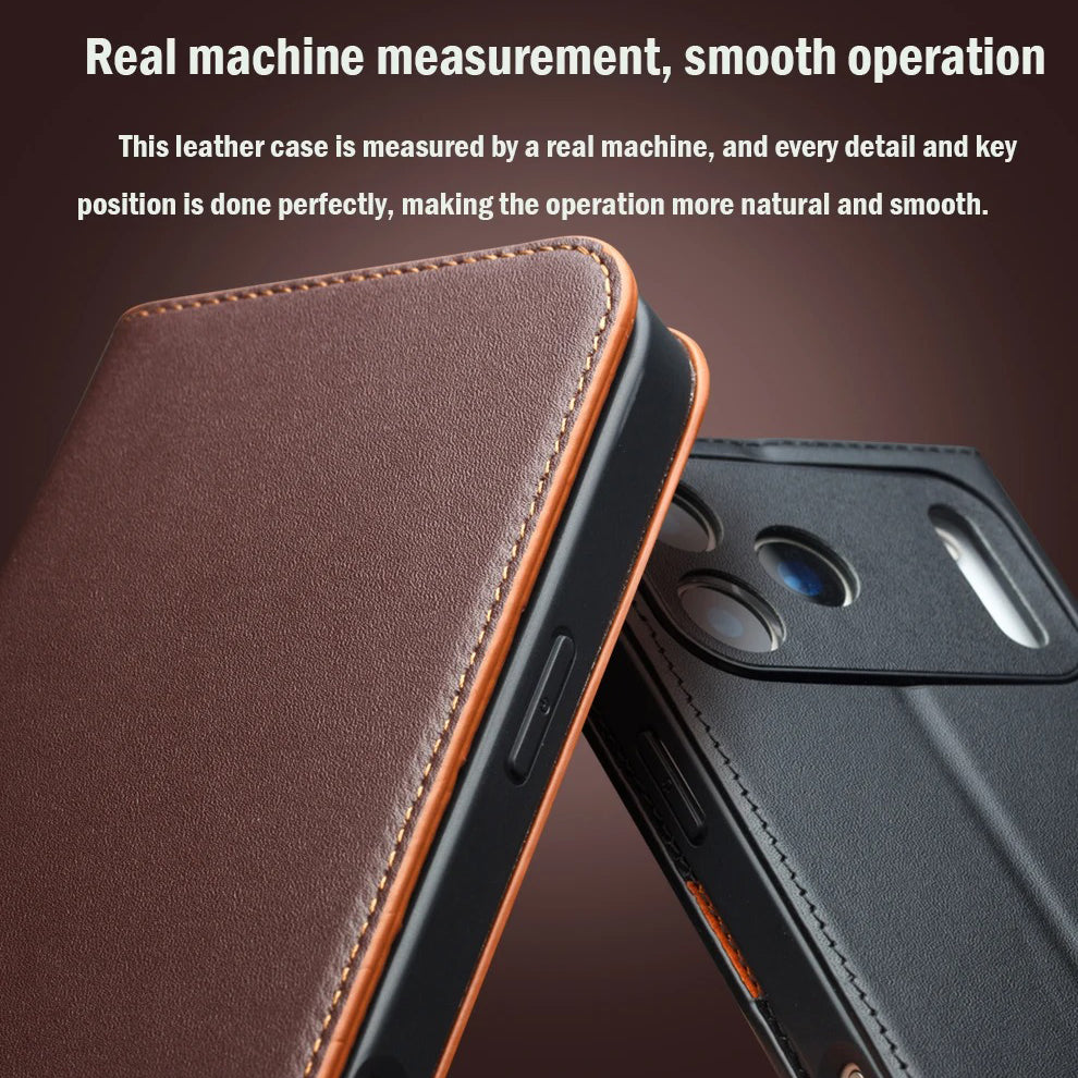 Luxury iPhone Case — Ultra-Slim Handmade Genuine Leather Wallet Flip Cover with Card Slots, Shockproof Drop Protection & Horizontal Stand Function