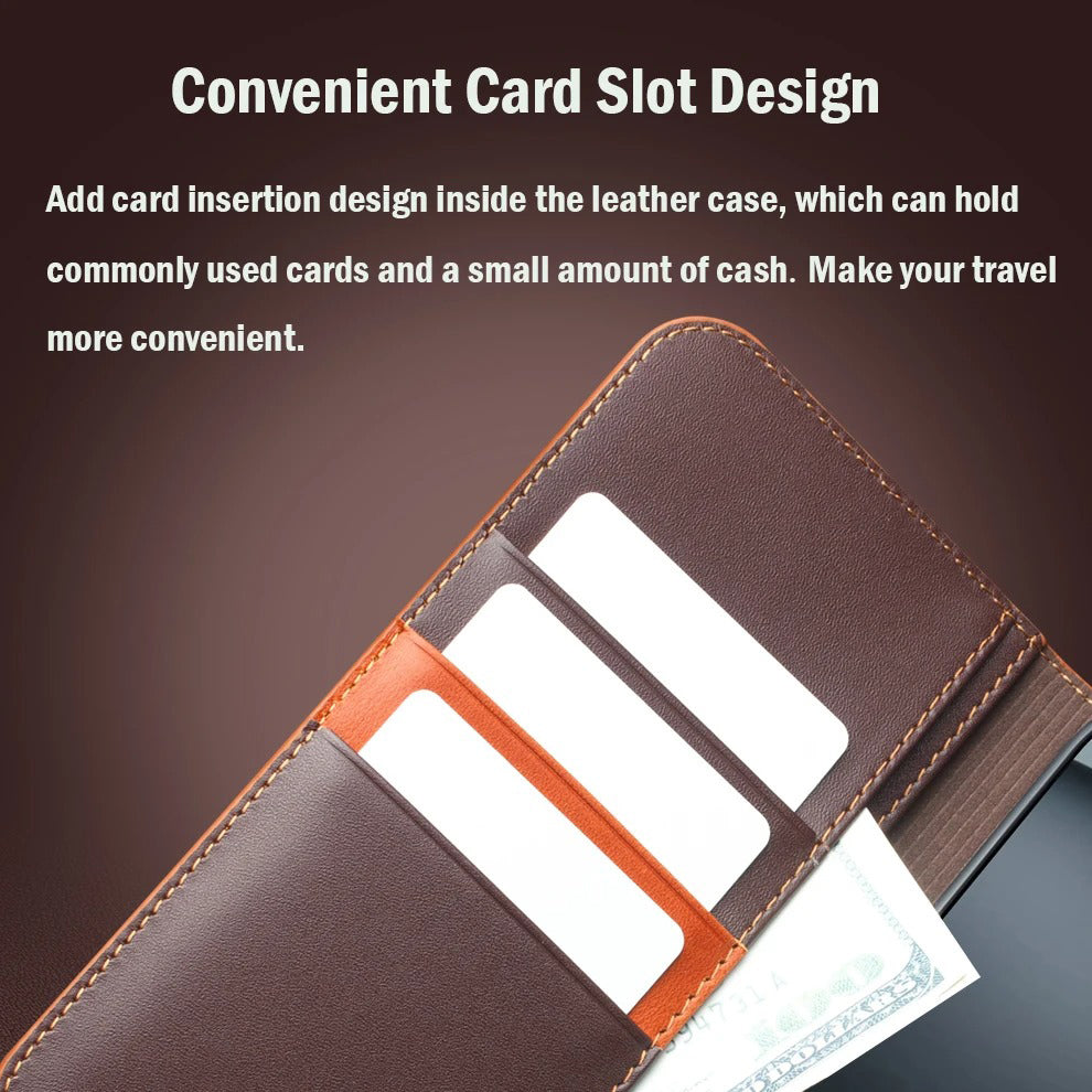Luxury iPhone Case — Ultra-Slim Handmade Genuine Leather Wallet Flip Cover with Card Slots, Shockproof Drop Protection & Horizontal Stand Function