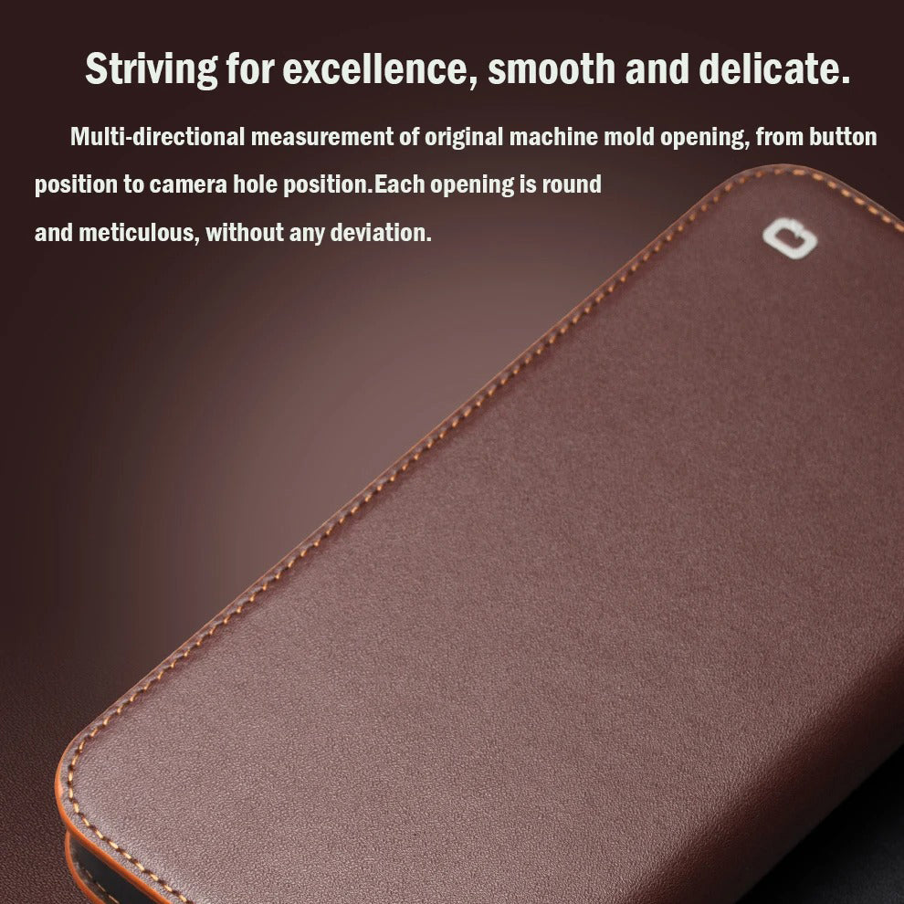 Luxury iPhone Case — Ultra-Slim Handmade Genuine Leather Wallet Flip Cover with Card Slots, Shockproof Drop Protection & Horizontal Stand Function