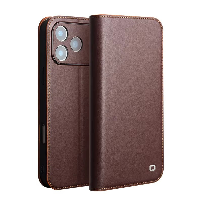 Luxury iPhone Case — Ultra-Slim Handmade Genuine Leather Wallet Flip Cover with Card Slots, Shockproof Drop Protection & Horizontal Stand Function