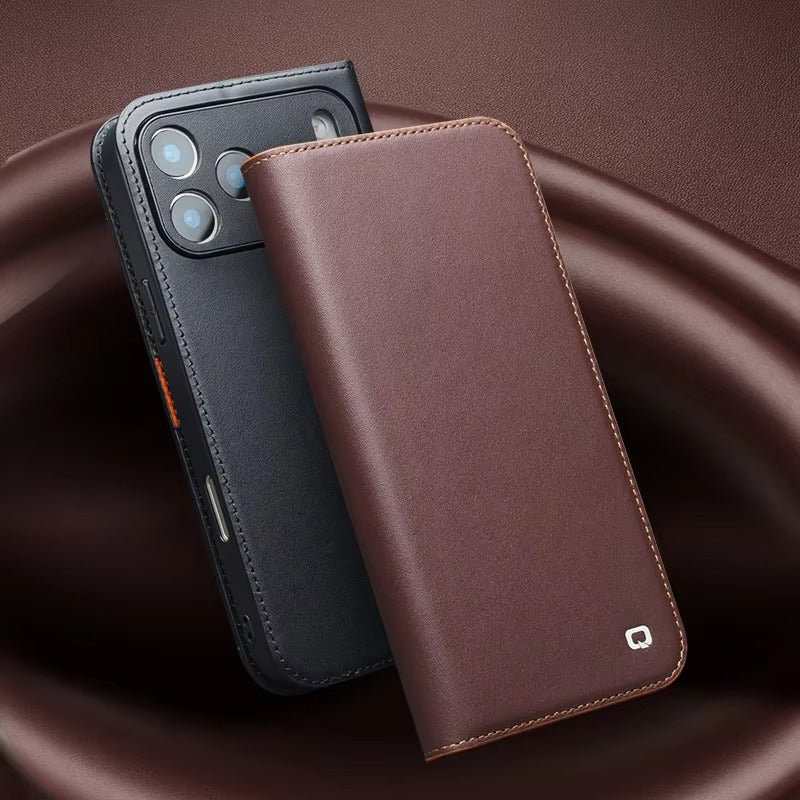 Luxury iPhone Case — Ultra-Slim Handmade Genuine Leather Wallet Flip Cover with Card Slots, Shockproof Drop Protection & Horizontal Stand Function