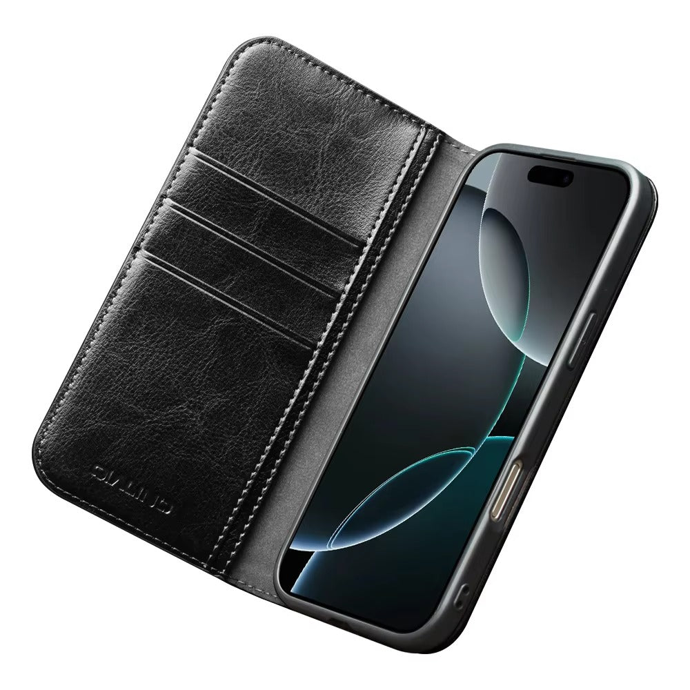 Luxury iPhone Case — Ultra-Slim Handmade Genuine Leather Wallet Flip Cover with Card Slots, Shockproof Drop Protection & Premium Cowhide Texture