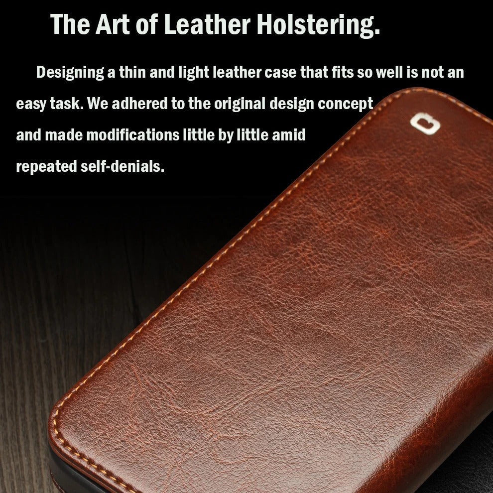 Luxury iPhone Case — Ultra-Slim Handmade Genuine Leather Wallet Flip Cover with Card Slots, Shockproof Drop Protection & Premium Cowhide Texture