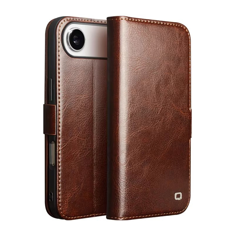 Luxury iPhone Case — Ultra-Slim Handmade Genuine Leather Wallet Flip Cover with Card Slots, Shockproof Drop Protection & Premium Cowhide Texture
