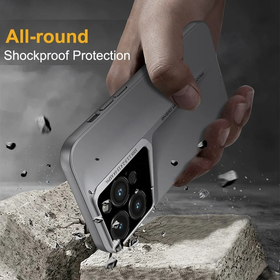 Luxury iPhone Case — Ultra-Thin Blade Titanium-Style Cover with Shockproof Lens Protection, Lightweight Non-Slip Design & Skin-Safe Fashion Finish