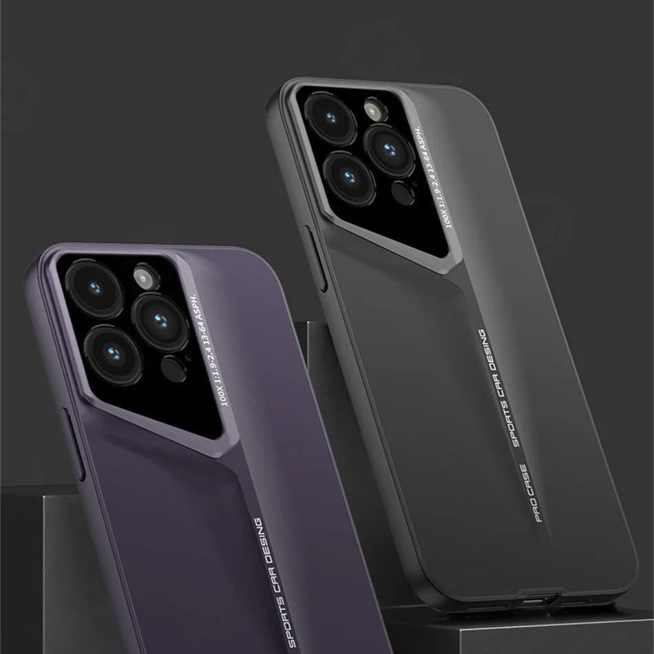 Luxury iPhone Case — Ultra-Thin Blade Titanium-Style Cover with Shockproof Lens Protection, Lightweight Non-Slip Design & Skin-Safe Fashion Finish