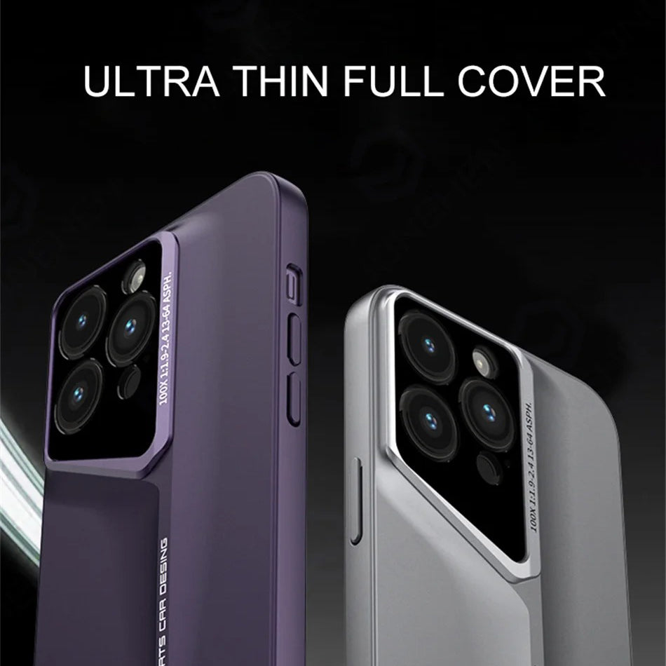Luxury iPhone Case — Ultra-Thin Blade Titanium-Style Cover with Shockproof Lens Protection, Lightweight Non-Slip Design & Skin-Safe Fashion Finish