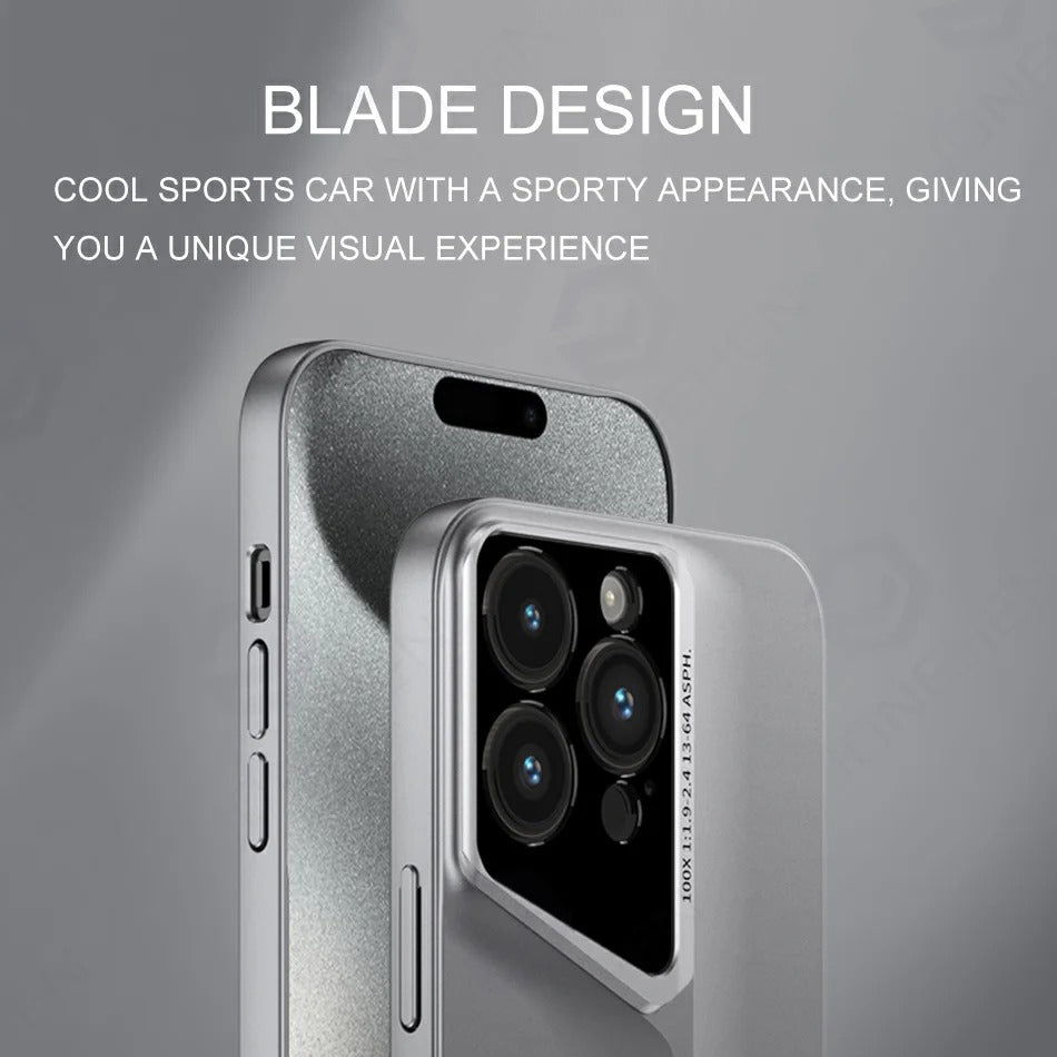 Luxury iPhone Case — Ultra-Thin Blade Titanium-Style Cover with Shockproof Lens Protection, Lightweight Non-Slip Design & Skin-Safe Fashion Finish