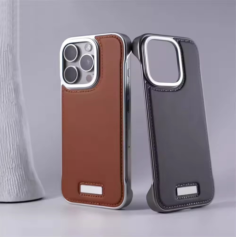 Luxury iPhone Case — Ultra-Thin Borderless PU Leather Cover with Metal Lens Frame, Magnetic Slim Shockproof Design & Non-Slip Matte Finish