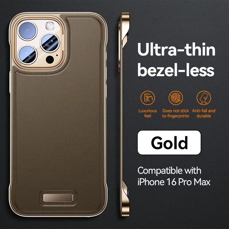 Luxury iPhone Case — Ultra-Thin Borderless PU Leather Cover with Metal Lens Frame, Magnetic Slim Shockproof Design & Non-Slip Matte Finish