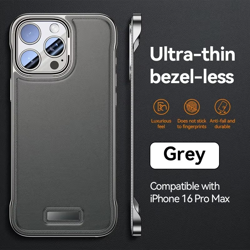 Luxury iPhone Case — Ultra-Thin Borderless PU Leather Cover with Metal Lens Frame, Magnetic Slim Shockproof Design & Non-Slip Matte Finish