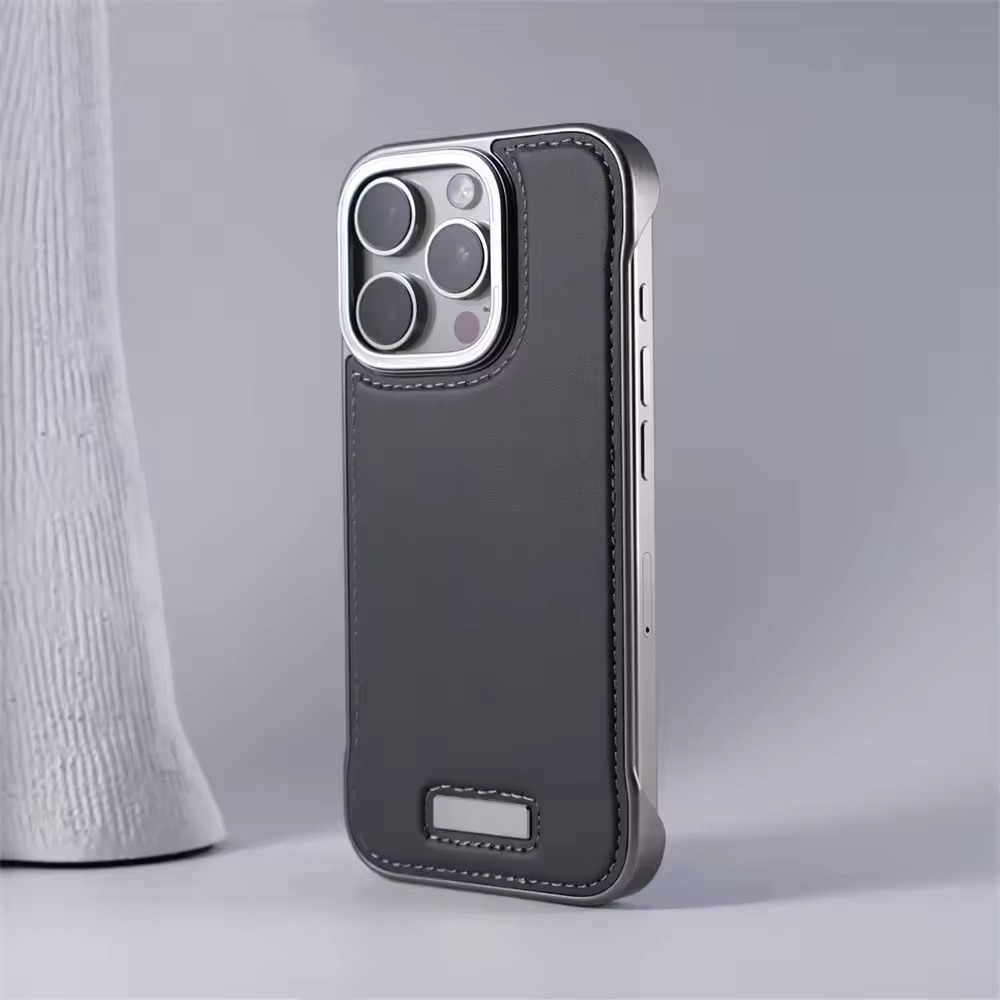 Luxury iPhone Case — Ultra-Thin Borderless PU Leather Cover with Metal Lens Frame, Magnetic Slim Shockproof Design & Non-Slip Matte Finish
