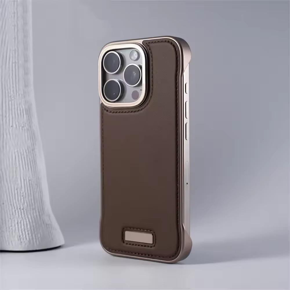 Luxury iPhone Case — Ultra-Thin Borderless PU Leather Cover with Metal Lens Frame, Magnetic Slim Shockproof Design & Non-Slip Matte Finish