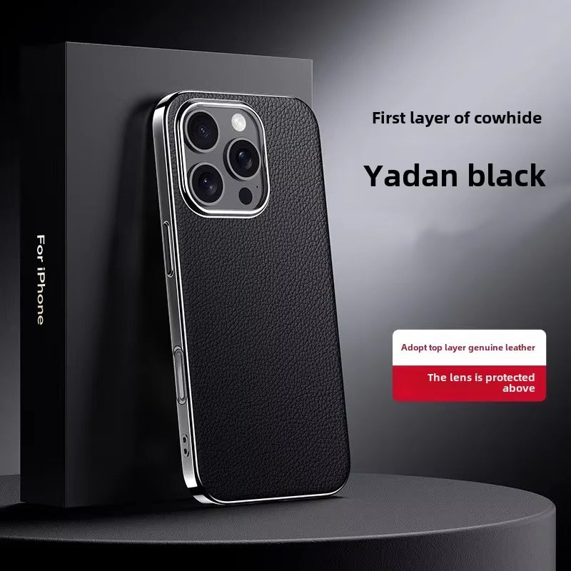 Luxury iPhone Case — Ultra-Thin Genuine Leather Hard Cover with PC+TPU Build, Dustproof Minimal Business Design & Half-Wrapped Protection