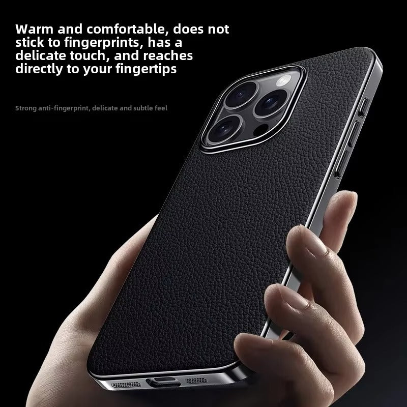 Luxury iPhone Case — Ultra-Thin Genuine Leather Hard Cover with PC+TPU Build, Dustproof Minimal Business Design & Half-Wrapped Protection