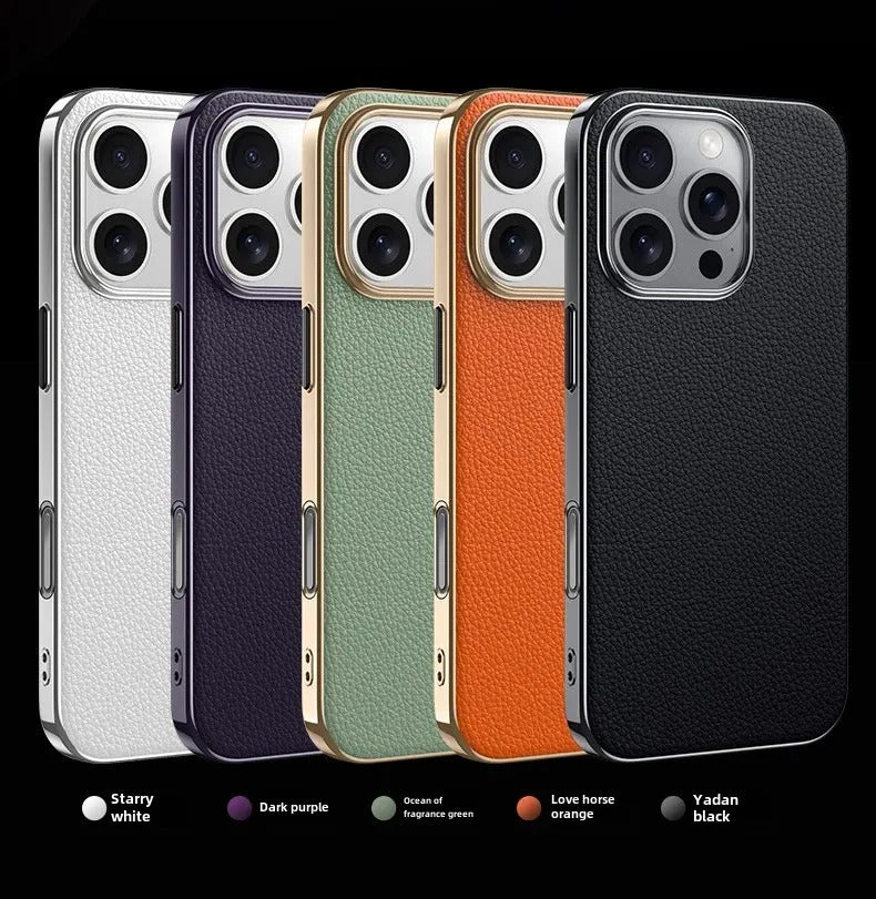Luxury iPhone Case — Ultra-Thin Genuine Leather Hard Cover with PC+TPU Build, Dustproof Minimal Business Design & Half-Wrapped Protection