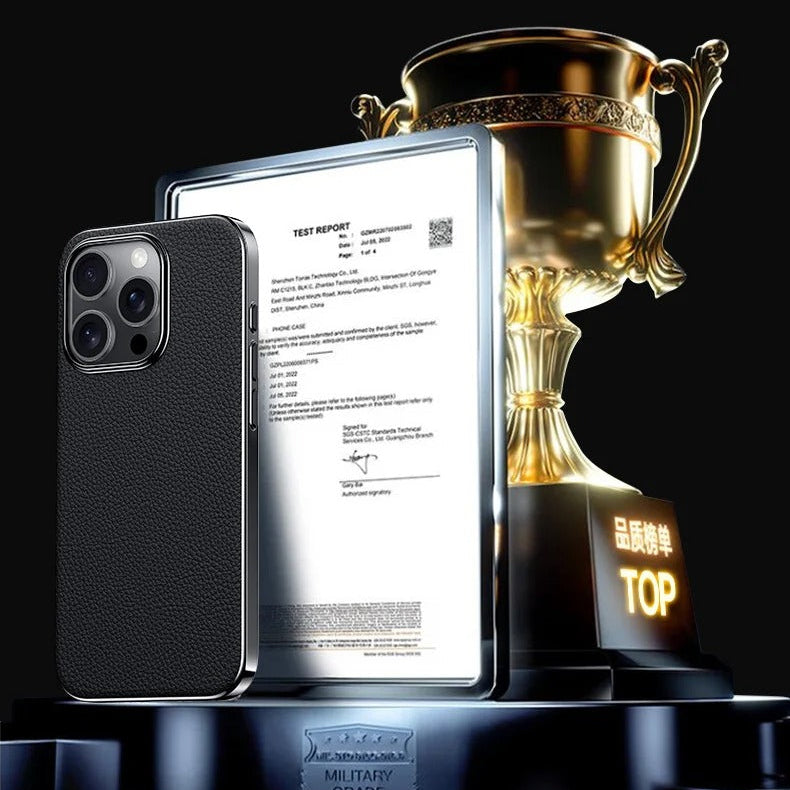 Luxury iPhone Case — Ultra-Thin Genuine Leather Hard Cover with PC+TPU Build, Dustproof Minimal Business Design & Half-Wrapped Protection