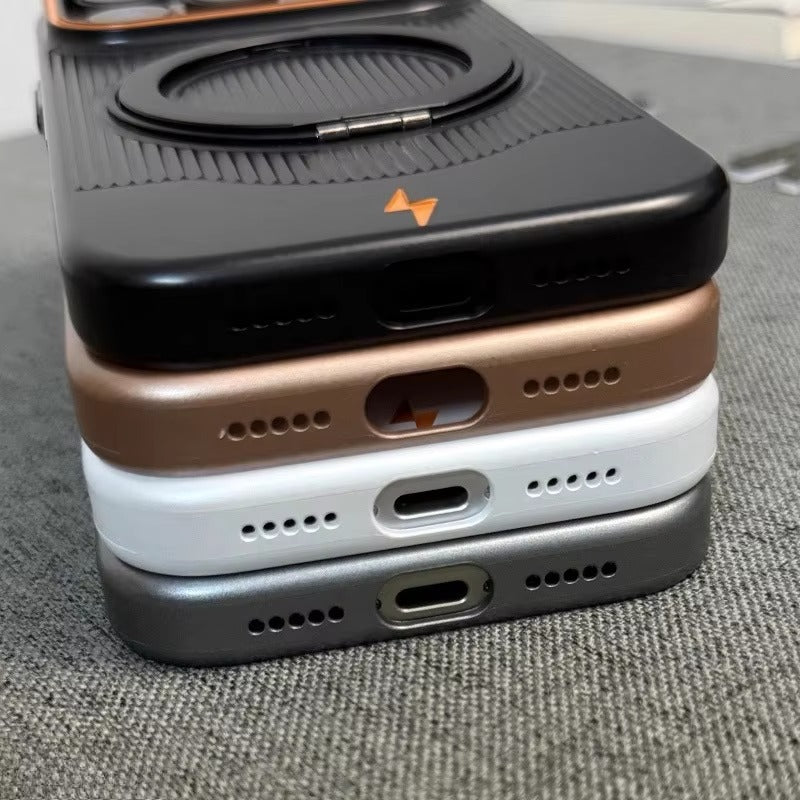 Luxury iPhone Case — Ultra-Thin Matte Magnetic Cover with 360° Rotating Metal Car Holder Stand and Shockproof Protective Design