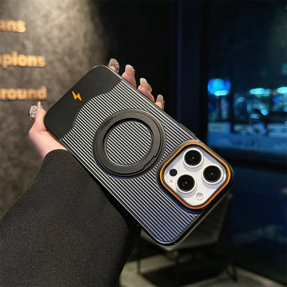 Luxury iPhone Case — Ultra-Thin Matte Magnetic Cover with 360° Rotating Metal Car Holder Stand and Shockproof Protective Design