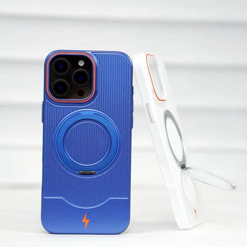 Luxury iPhone Case — Ultra-Thin Matte Magnetic Cover with 360° Rotating Metal Car Holder Stand and Shockproof Protective Design