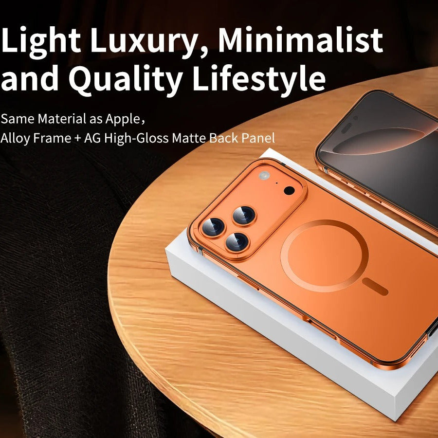 Luxury iPhone Case — Ultra-Thin Metal Alloy Bezel with Frosted Magnetic Back Cover, Shockproof PC+TPU Protective Design