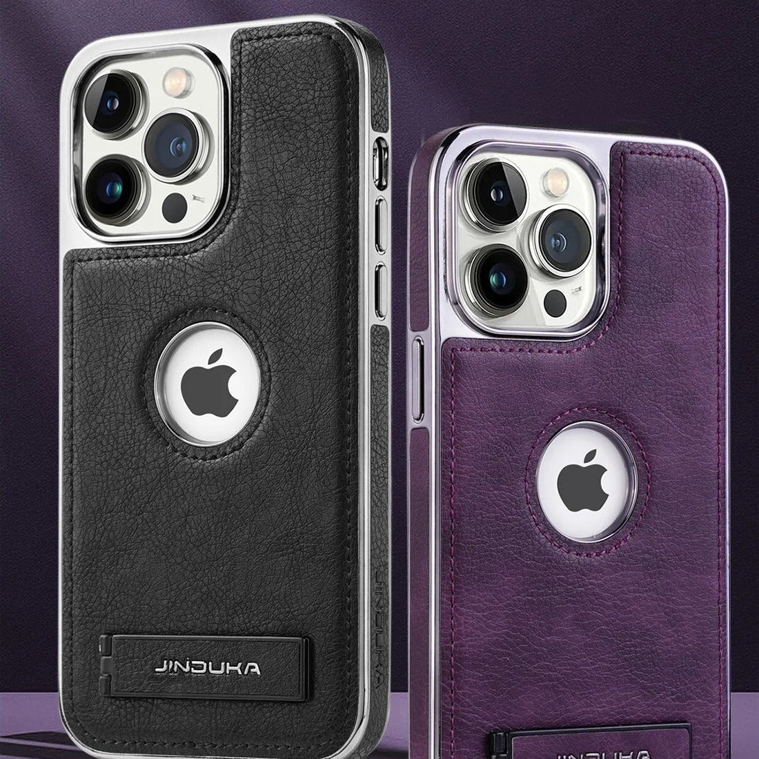 Luxury iPhone Case — Ultra-Thin PU Leather Cover with Invisible Fold Kickstand, Electroplated Bezel, Anti-Fingerprint Anti-Scratch Dustproof Non-Slip Design