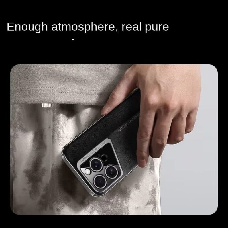 Luxury iPhone Case — Vegan Leather Hard Back Cover with Camera Lens Protection, Anti-Fingerprint Anti-Scratch Design & Elegant Minimal Style