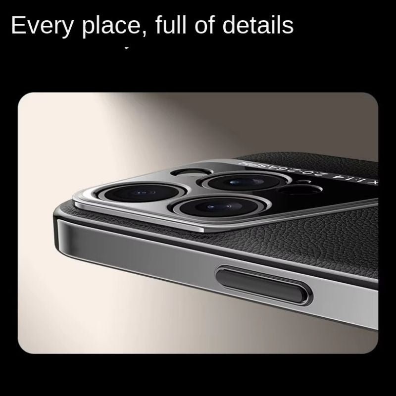 Luxury iPhone Case — Vegan Leather Hard Back Cover with Camera Lens Protection, Anti-Fingerprint Anti-Scratch Design & Elegant Minimal Style