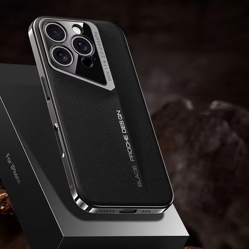 Luxury iPhone Case — Vegan Leather Hard Back Cover with Camera Lens Protection, Anti-Fingerprint Anti-Scratch Design & Elegant Minimal Style
