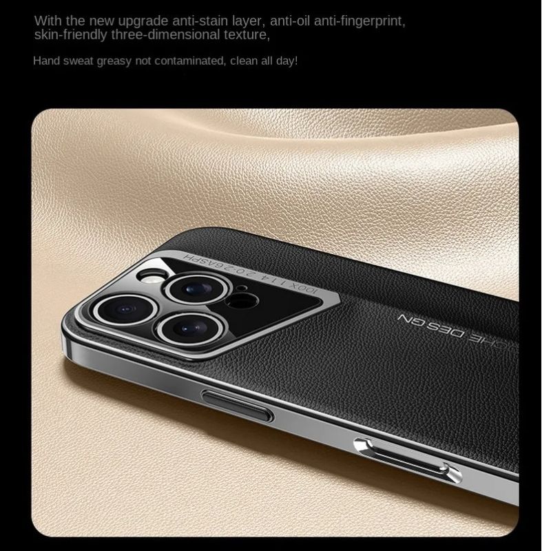 Luxury iPhone Case — Vegan Leather Hard Back Cover with Camera Lens Protection, Anti-Fingerprint Anti-Scratch Design & Elegant Minimal Style