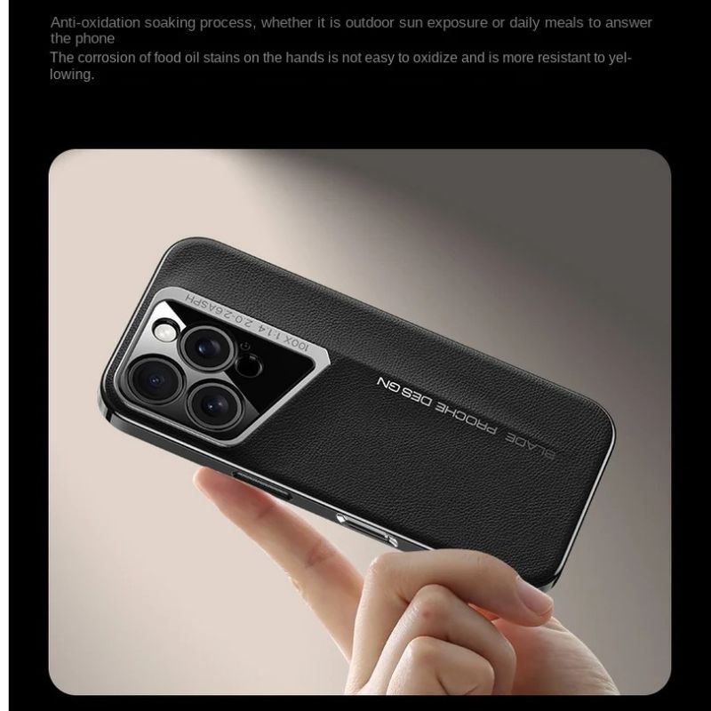 Luxury iPhone Case — Vegan Leather Hard Back Cover with Camera Lens Protection, Anti-Fingerprint Anti-Scratch Design & Elegant Minimal Style