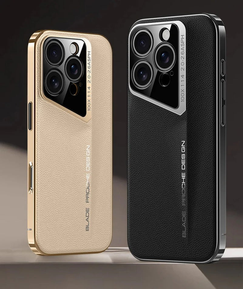 Luxury iPhone Case — Vegan Leather Hard Back Cover with Camera Lens Protection, Anti-Fingerprint Anti-Scratch Design & Elegant Minimal Style