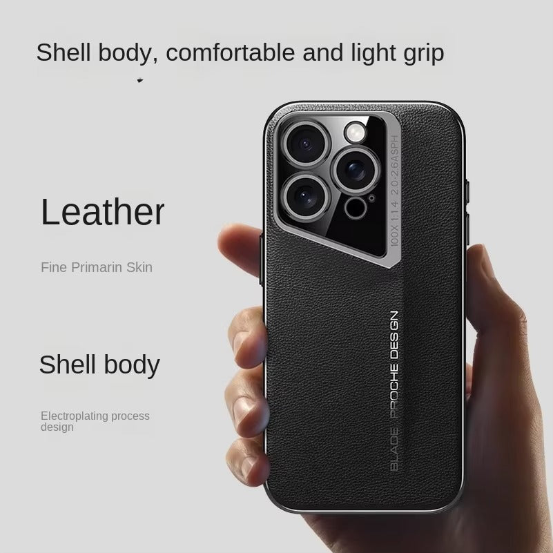 Luxury iPhone Case — Vegan Leather Hard Back Cover with Camera Lens Protection, Anti-Fingerprint Anti-Scratch Design & Elegant Minimal Style