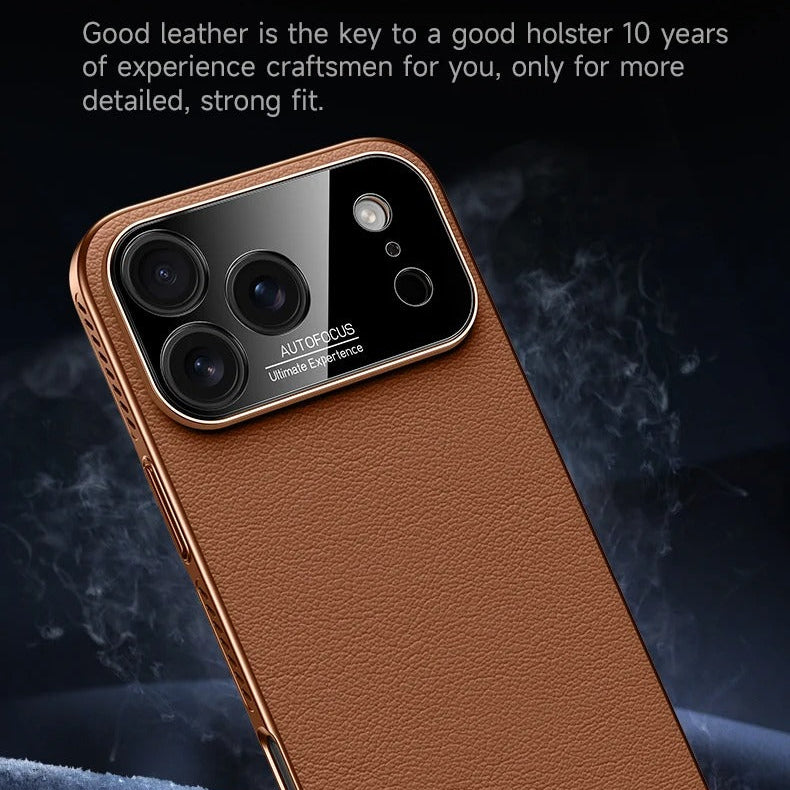 Luxury iPhone Case — Vegan Leather Heat-Dissipation Cover with Strong Magnetic Adsorption, Camera Lens Protector, Shockproof Dual-Layer Full-Coverage Design