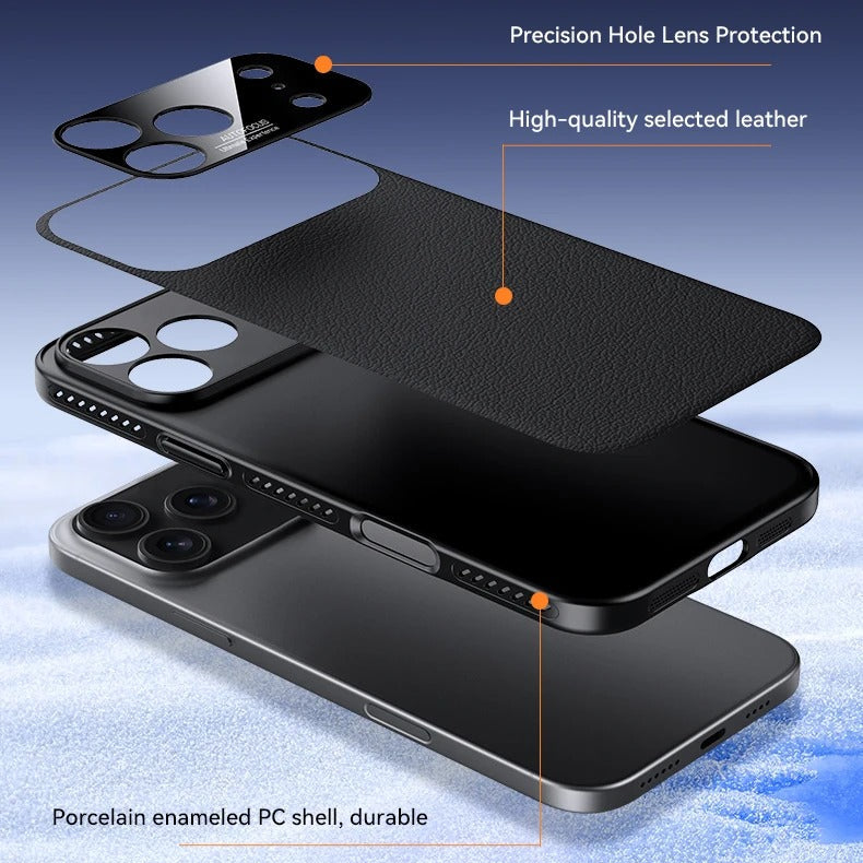 Luxury iPhone Case — Vegan Leather Heat-Dissipation Cover with Strong Magnetic Adsorption, Camera Lens Protector, Shockproof Dual-Layer Full-Coverage Design