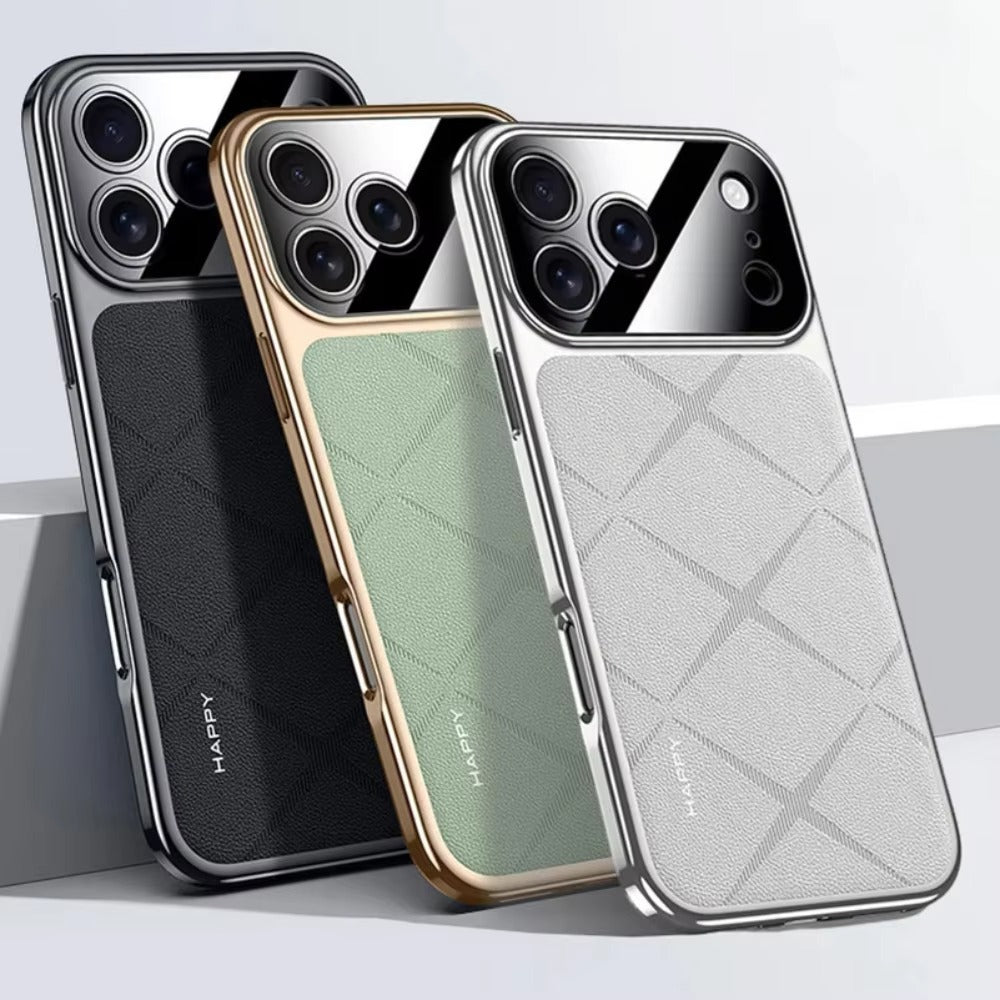 Luxury iPhone Case — Vegan Leather Integrated-Lens Cover with Scratch-Resistant Anti-Fingerprint Protection, Shockproof Non-Slip Half-Wrapped Design