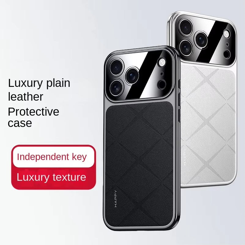 Luxury iPhone Case — Vegan Leather Integrated-Lens Cover with Scratch-Resistant Anti-Fingerprint Protection, Shockproof Non-Slip Half-Wrapped Design