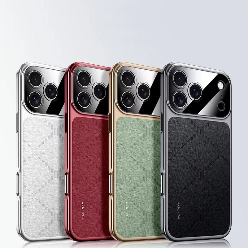 Luxury iPhone Case — Vegan Leather Integrated-Lens Cover with Scratch-Resistant Anti-Fingerprint Protection, Shockproof Non-Slip Half-Wrapped Design