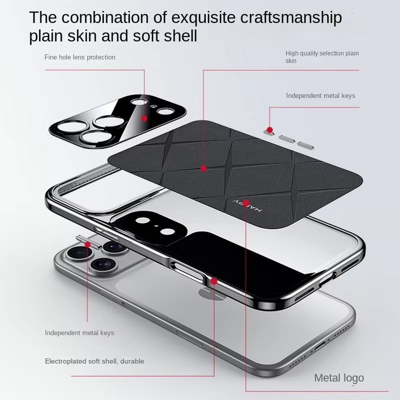 Luxury iPhone Case — Vegan Leather Integrated-Lens Cover with Scratch-Resistant Anti-Fingerprint Protection, Shockproof Non-Slip Half-Wrapped Design