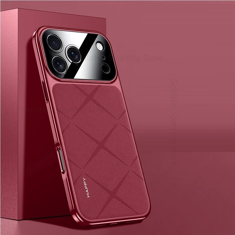 Luxury iPhone Case — Vegan Leather Integrated-Lens Cover with Scratch-Resistant Anti-Fingerprint Protection, Shockproof Non-Slip Half-Wrapped Design